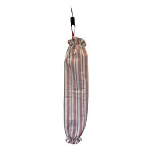 Handmade Plastic Bag Holder- Red black stripes red ribbon